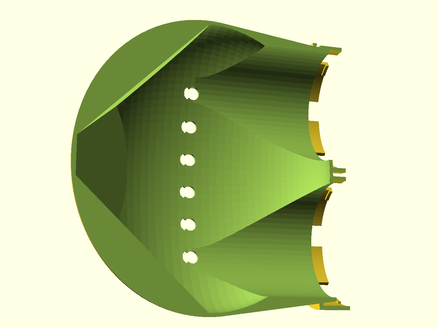 Section through both port axes — bores, web, dish handoff